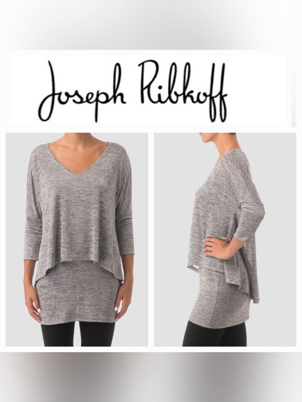 Joseph Ribkoff 2-Tier Tunic Top Heathered Gray Lightweight Style #163468 Sz 8